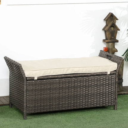 2-In-1 Outdoor Patio Rattan Wicker Storage Bench – Beige