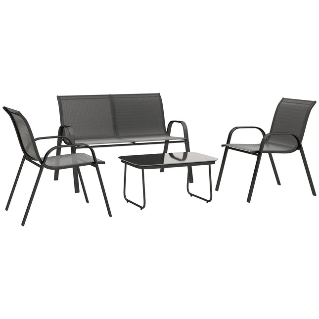 4-Piece Breathable Mesh Outdoor Patio Furniture Set with Glass Table – Black - Toronto Liquidation Company