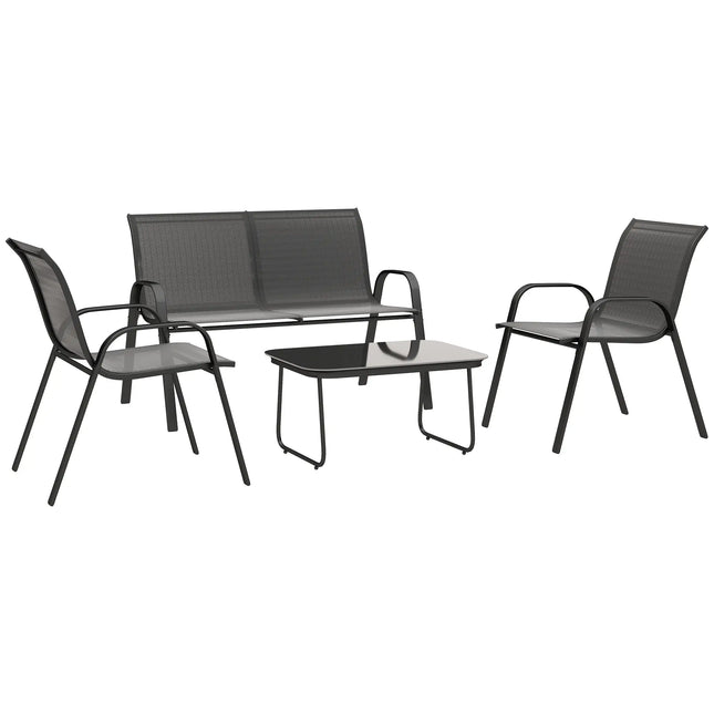 4-Piece Breathable Mesh Outdoor Patio Furniture Set with Glass Table – Black