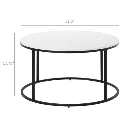 Round Coffee Table with Metal Frame – White
