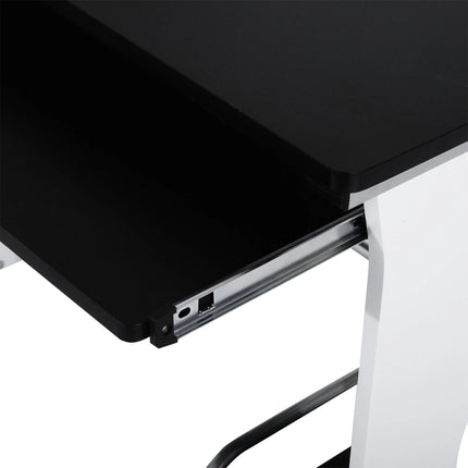Office Desk with Keyboard Tray and CPU Stand – Black & White