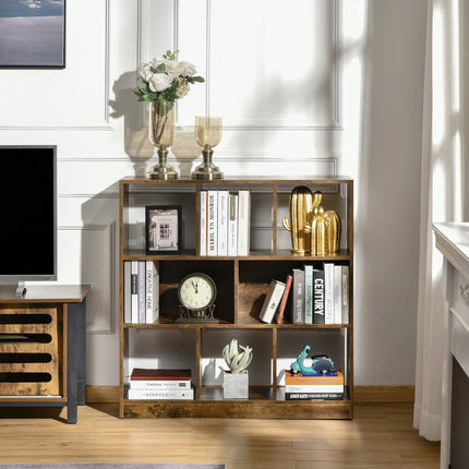 Rustic Square Bookshelf with Cubby Storage - Wood Brown