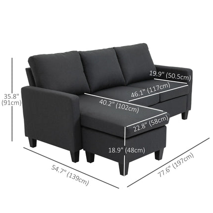 Modern L-Shaped Sectional Sofa with Chaise Lounge – Dark Grey
