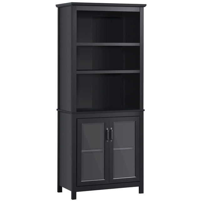 Classic Farmhouse Bookshelf and Cabinet with Glass Doors