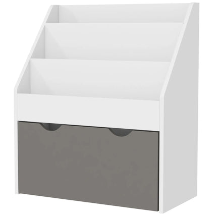 Kids Bookshelf with 3-Tier Display Shelves and Drawer – White