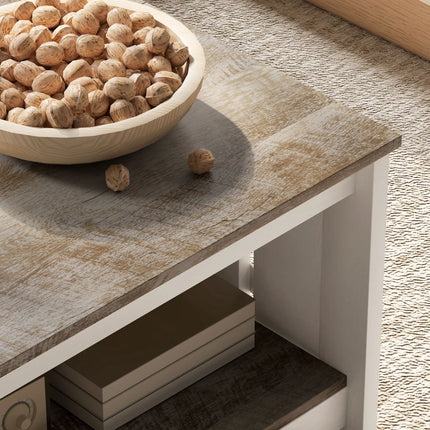Square Farmhouse Coffee Table – Distressed Oak and Brown