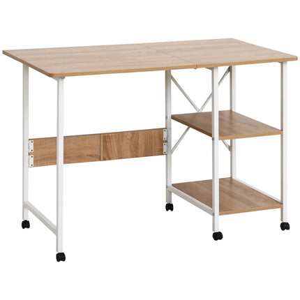 Folding Office Desk with Storage Shelves – White