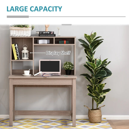 Modern Office Desk with Drawer and Hutch – Grey