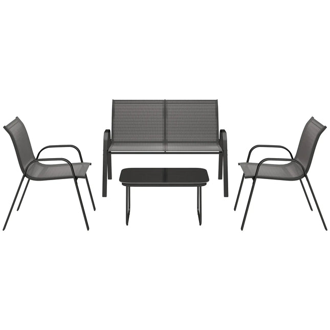 4-Piece Breathable Mesh Outdoor Patio Furniture Set with Glass Table – Black