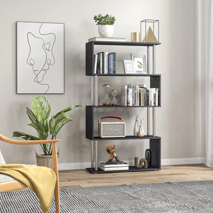 5-Tier S-Shaped Bookshelf – Black