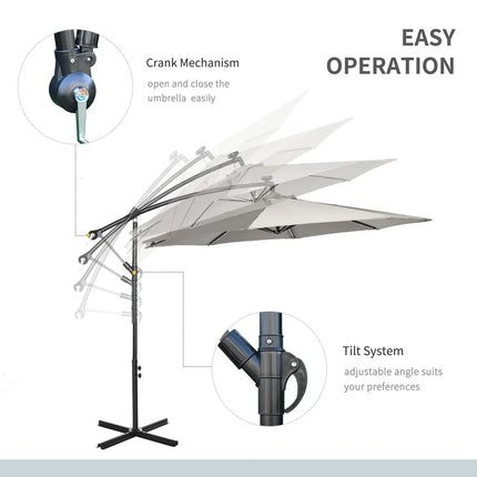 10ft Adjustable Outdoor Patio Offset Umbrella with LED Lights – Beige