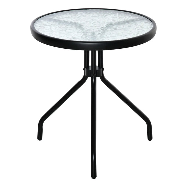 Round Metal Outdoor Patio Side Table with Tempered Glass Top – Black - Toronto Liquidation Company