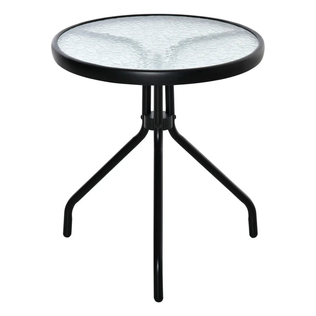 Round Metal Outdoor Patio Side Table with Tempered Glass Top – Black