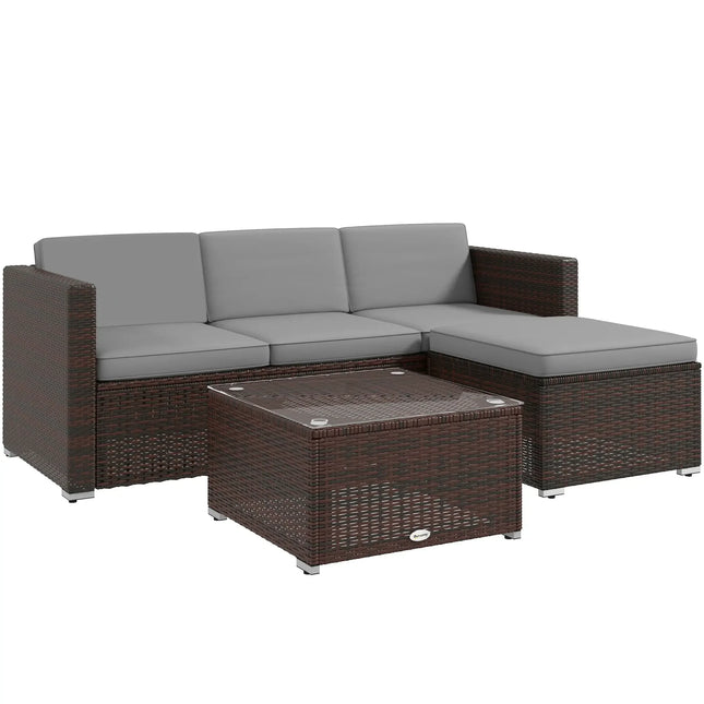 3-Piece Rattan Wicker Outdoor Patio Sectional Corner Sofa with Coffee Table – Grey - Toronto Liquidation Company