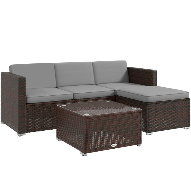 3-Piece Rattan Wicker Outdoor Patio Sectional Corner Sofa with Coffee Table – Grey