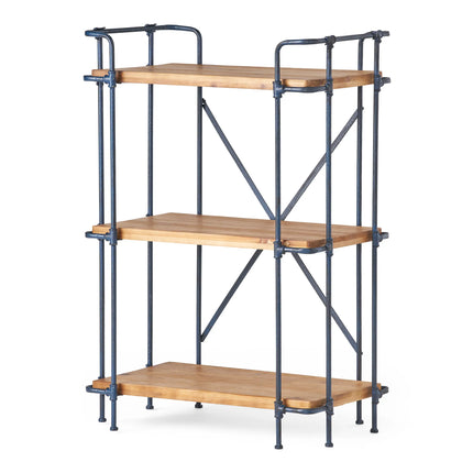Industrial 3-Shelf Iron Frame Firwood Bookshelf - Wood Brown