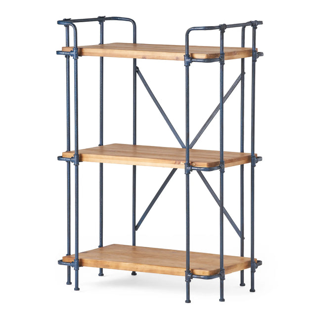 Industrial 3-Shelf Iron Frame Firwood Bookshelf - Wood Brown