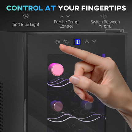 8 Bottle Wine Cooler Refrigerator with Temperature Control – Black