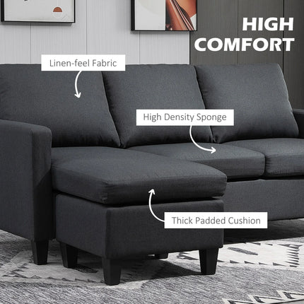 Modern L-Shaped Sectional Sofa with Chaise Lounge – Dark Grey