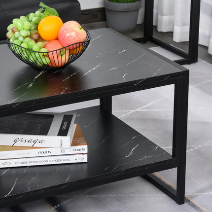 2-Tier Coffee Table with Storage Shelf – Black