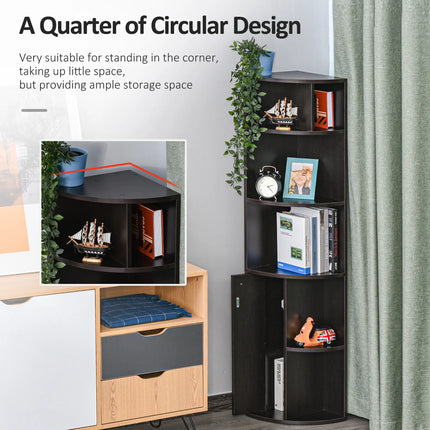 5-Tier Corner Bookcase with Cabinet – Black
