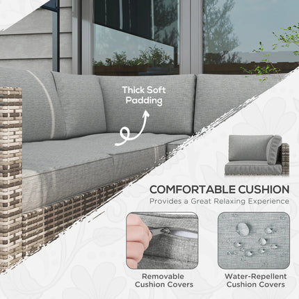 4-Piece Rattan Wicker Outdoor Patio Sectional Corner Sofa With Coffee Table – Grey
