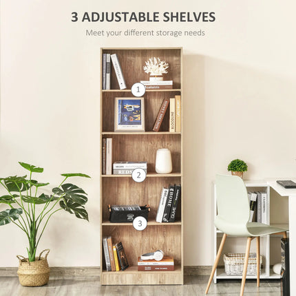5-Tier Adjustable Bookshelf – Light Brown