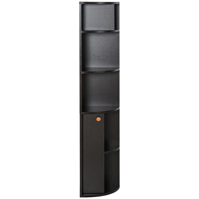 5-Tier Corner Bookcase with Cabinet – Black