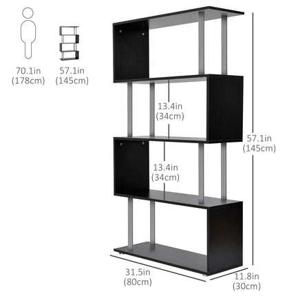 5-Tier S-Shaped Bookshelf – Black