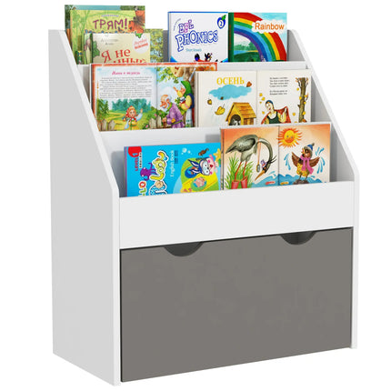 Kids Bookshelf with 3-Tier Display Shelves and Drawer – White
