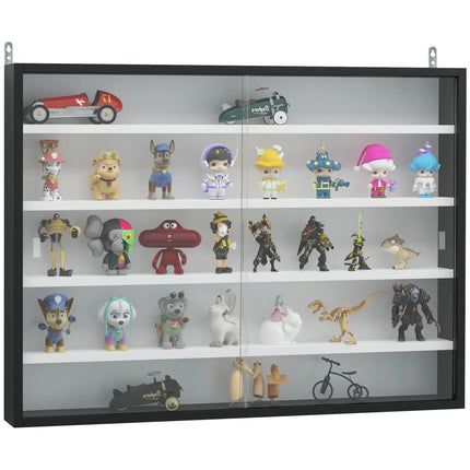 Display Case and Wall Shelf with Glass Door - Black