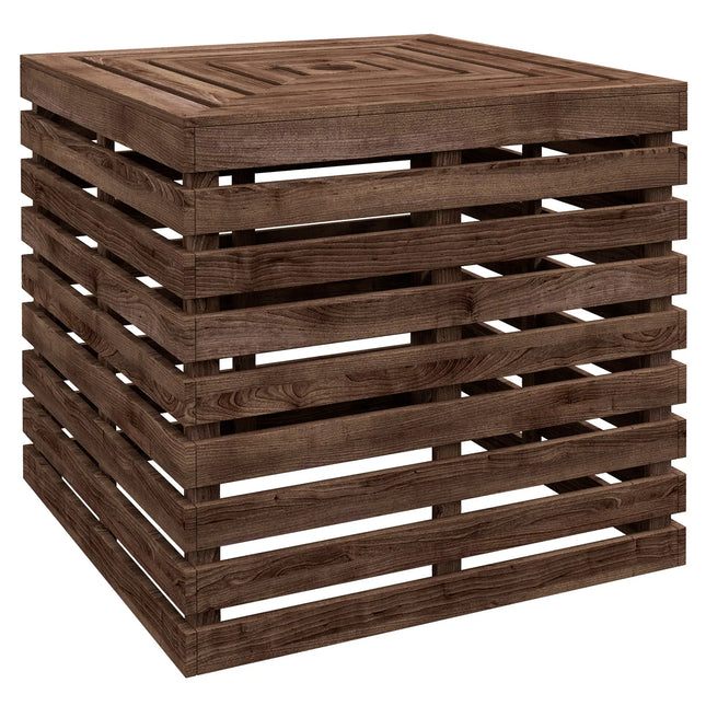 Brown Wood 2-in-1 Outdoor Patio Umbrella Base Storage Box – Brown