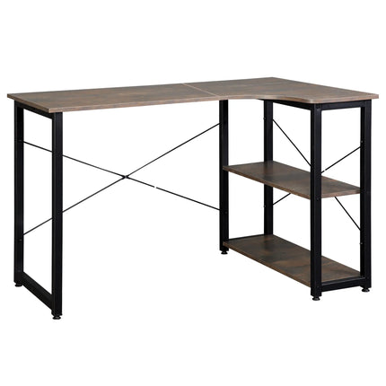 L-Shaped Office Desk with 2 Shelves – Brown