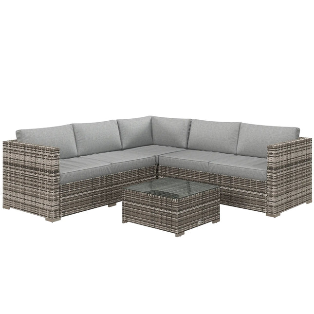 4-Piece Rattan Wicker Outdoor Patio Sectional Corner Sofa With Coffee Table – Grey
