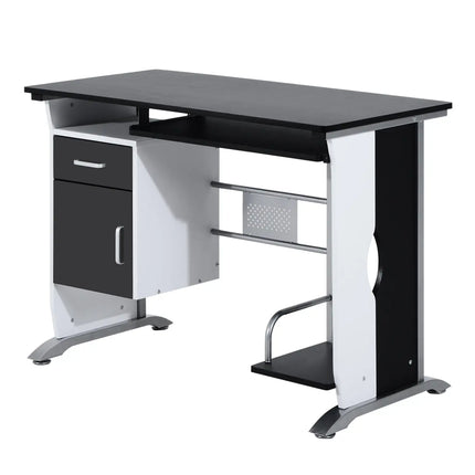 Office Desk with Keyboard Tray and CPU Stand – Black & White
