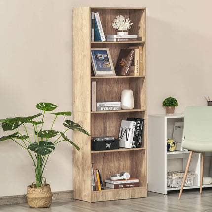 5-Tier Adjustable Bookshelf – Light Brown