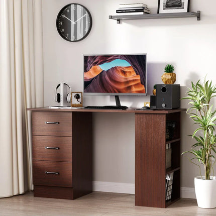 Office Desk with 3-Tier Storage Shelves – Walnut