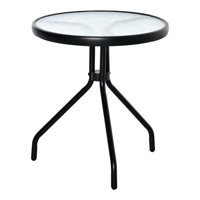 Round Metal Outdoor Patio Side Table with Tempered Glass Top – Black