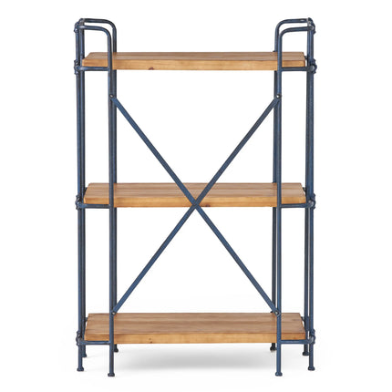 Industrial 3-Shelf Iron Frame Firwood Bookshelf - Wood Brown