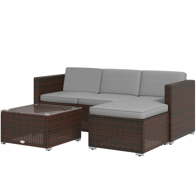 3-Piece Rattan Wicker Outdoor Patio Sectional Corner Sofa with Coffee Table – Grey