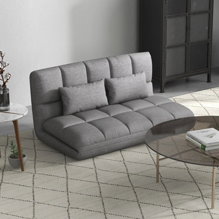 Modern Foldable 2-Seater Floor Sofa Bed – Light Grey