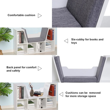 Modern 6 Shelf Modular Bench and Bookcase - White