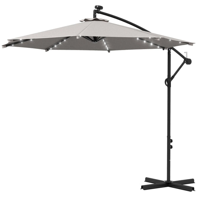 10ft Adjustable Outdoor Patio Offset Umbrella with LED Lights – Beige