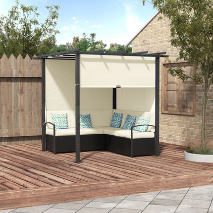 3-Piece Rattan Wicker Outdoor Patio Pergola with Retractable Canopy – Beige