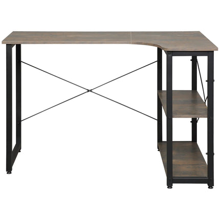 L-Shaped Office Desk with 2 Shelves – Brown