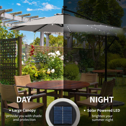10ft Adjustable Outdoor Patio Offset Umbrella with LED Lights – Beige