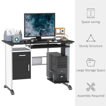 Office Desk with Keyboard Tray and CPU Stand – Black & White