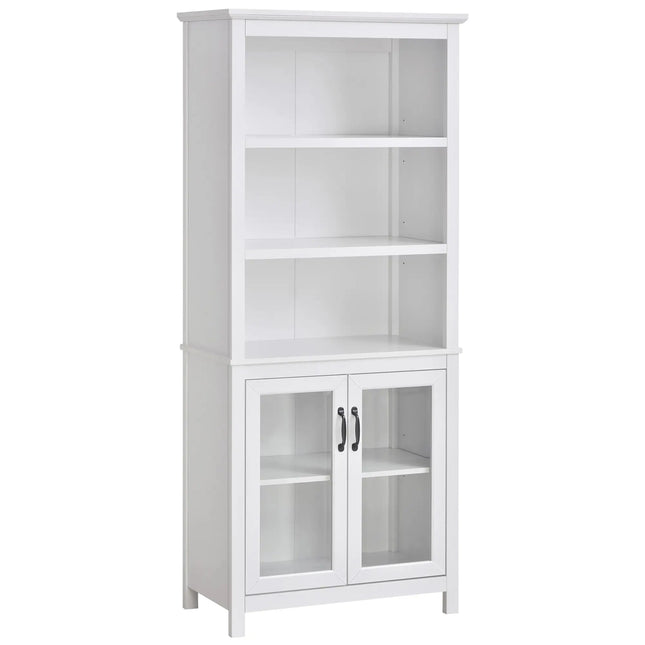 Classic Farmhouse Bookshelf and Cabinet with Glass Doors