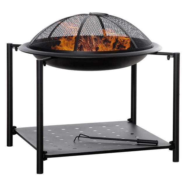 Outdoor Fire Pit with Metal Screen Cover and Storage Shelf - Toronto Liquidation Company