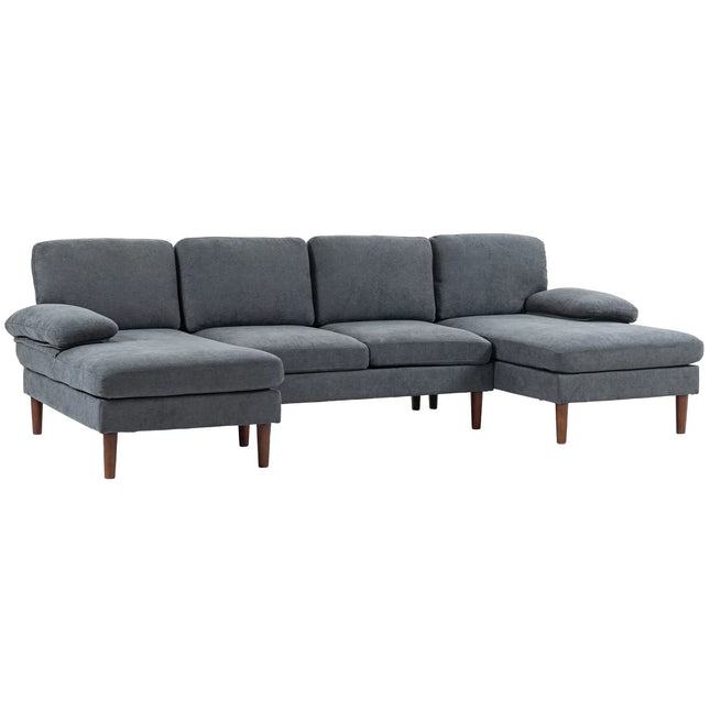 U-Shaped Sectional Sofa with Double Chaise Lounge – Dark Grey